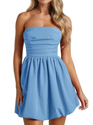 Wenrine Women's Sexy Strapless Summer Mini Dress Sleeveless Smocked A Lined Bubble Wedding Club P... | Amazon (US)