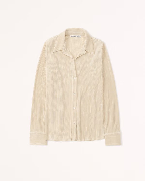 Women's Long-Sleeve Textured Satin Button-Up Shirt | Women's Tops | Abercrombie.com | Abercrombie & Fitch (US)