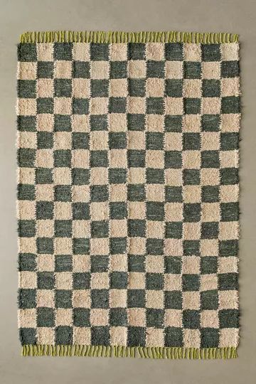 Checkerboard Woven Shag Rag Rug | Urban Outfitters (US and RoW)