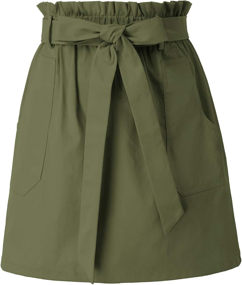 KANCY KOLE Women's Casual High Waist A Line Skirt Paper Bag Elastic Waist Short Skirt with Pocket... | Amazon (US)