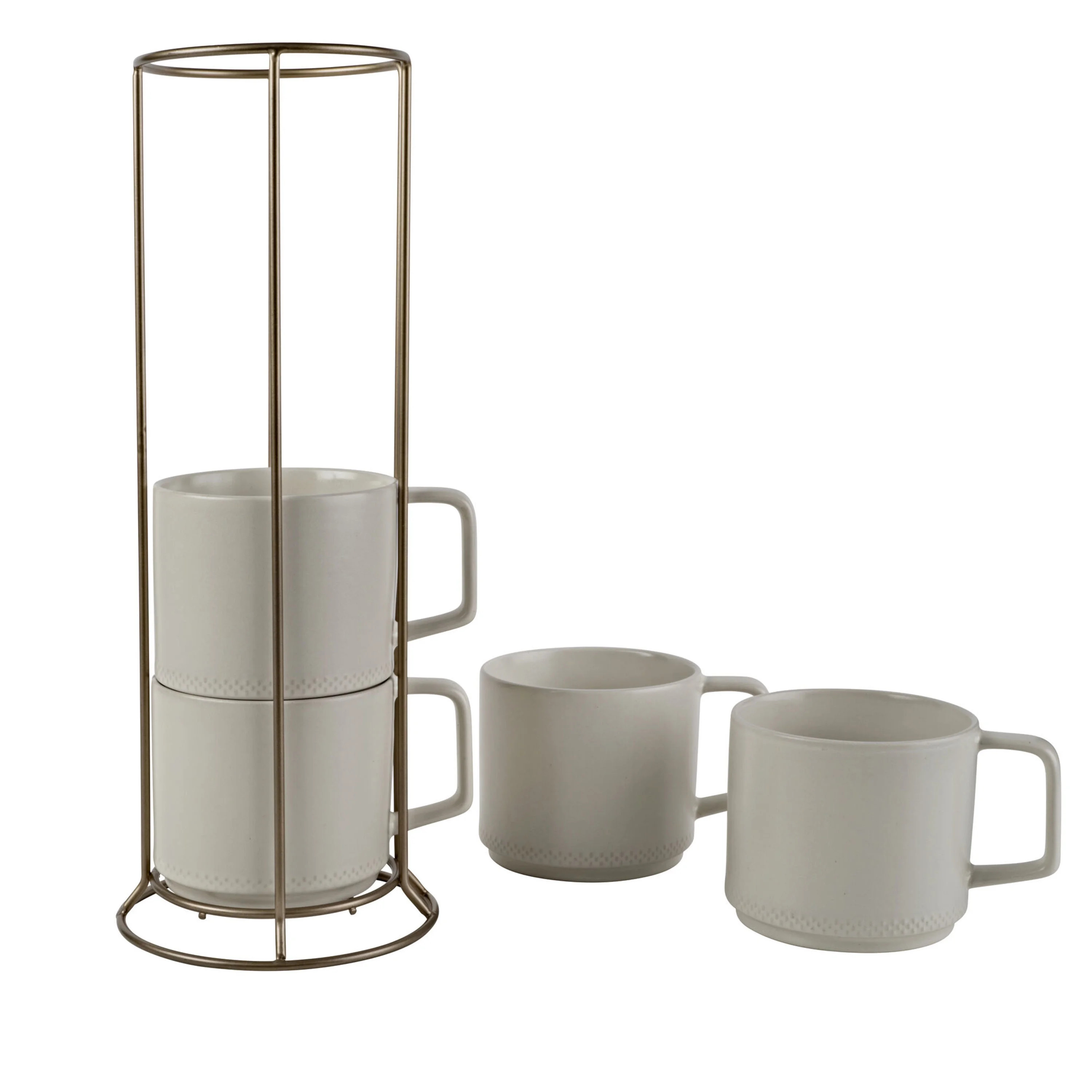 Beautiful Modern Dot 4 Piece 16 oz Stoneware Mug Set with Rack White by Drew Barrymore | Walmart (US)