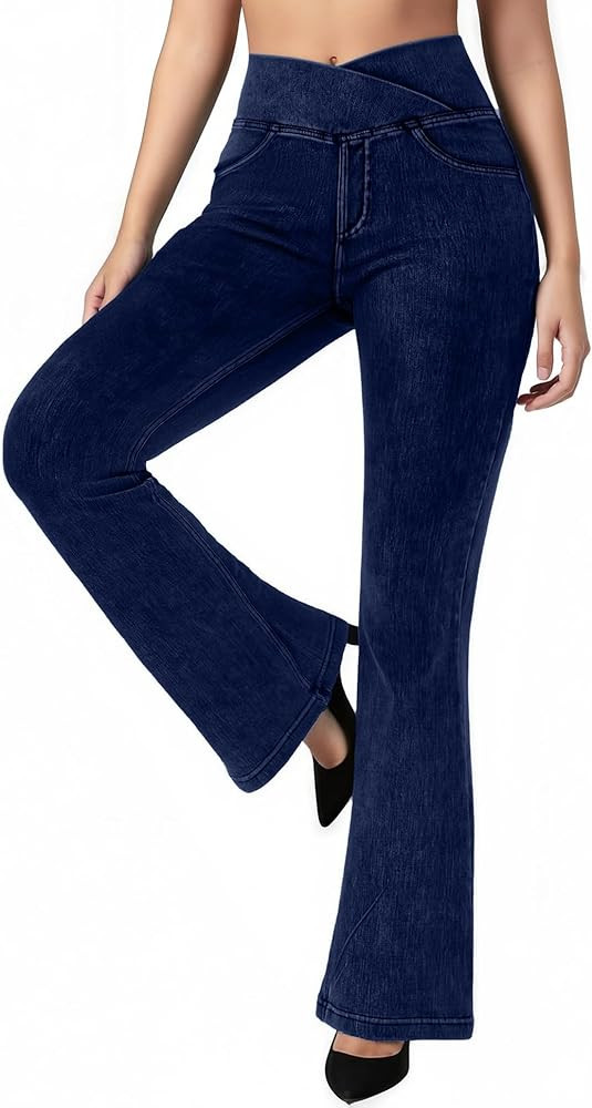 BRXL Stretchy Jeans for Women Flare Jeggings Leggings with Pockets Bell Bottom Crossover Pants Bo... | Amazon (US)