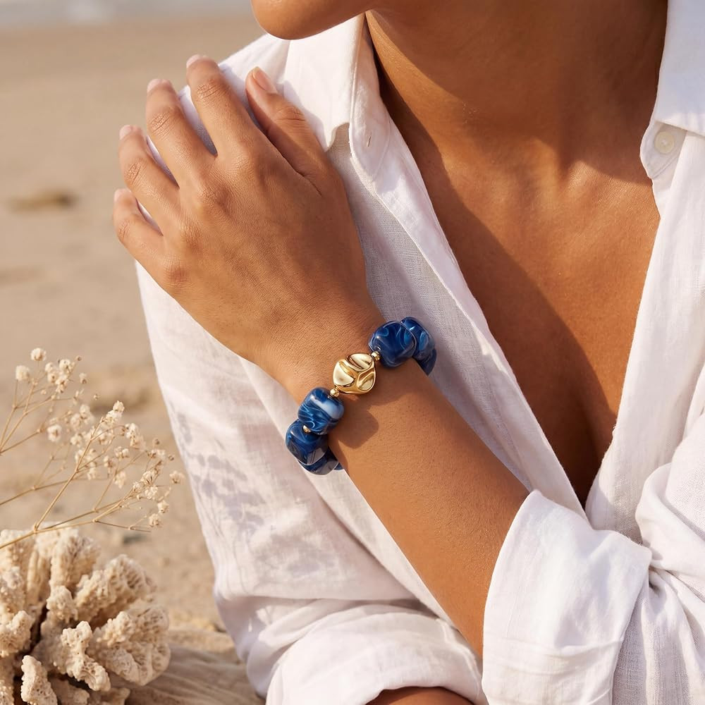 Bead Bracelet for Women Vibrant Color Resin Beads Bracelets Elastic Stretch Chunky Bracelet Boho ... | Amazon (US)