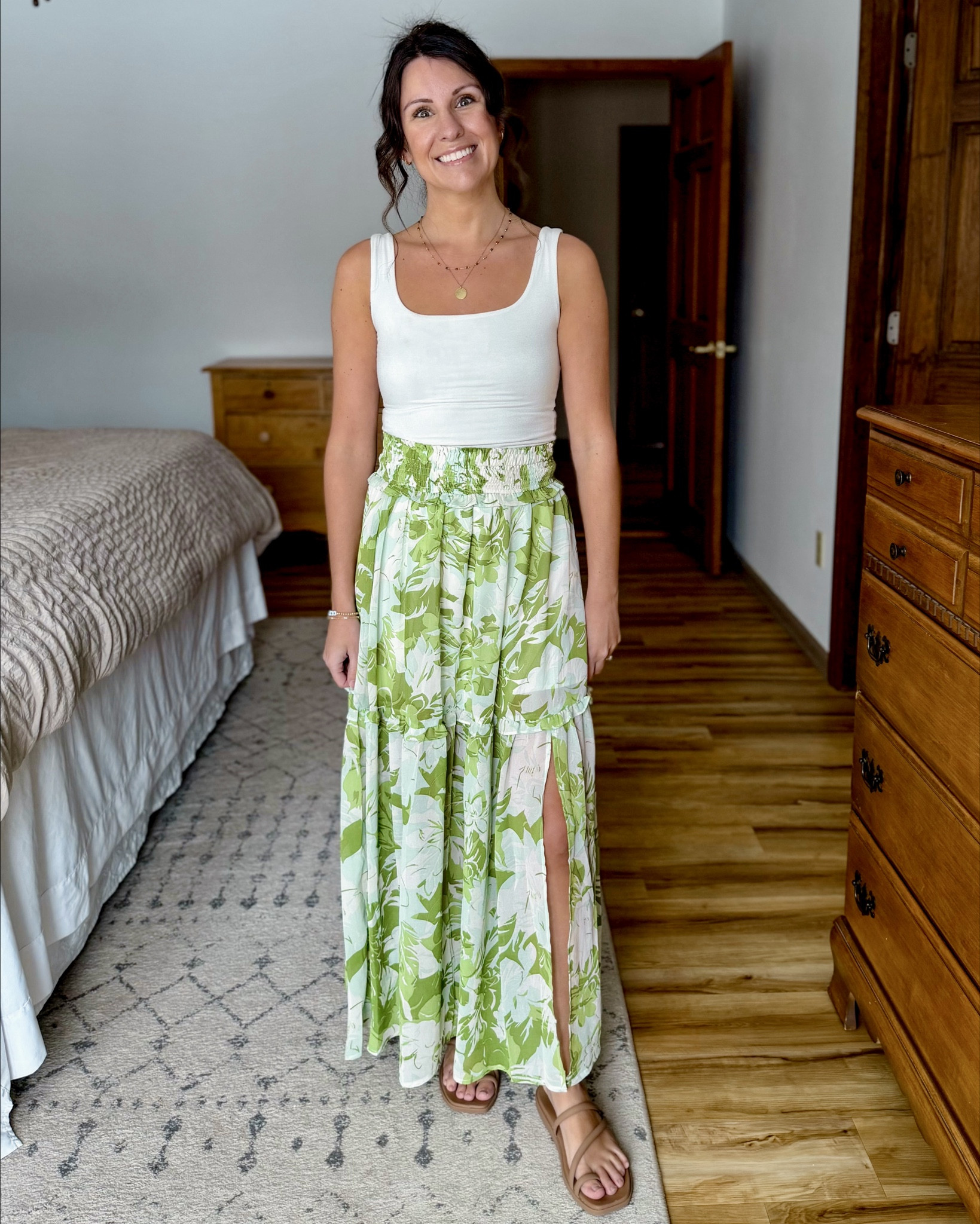Spring dress Amazon try on!💚🌼☀️

Green floral skirt: small
Orange and white flower dress: small
Rust v neck dress: small
Watercolor halter dress: small

White tank: xs
Croc sandals: 6 
Double strap heels: 6 (mine are older—linked similar)

#LTKootd #LTKgrwm #LTKPetite