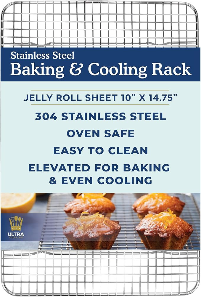 Stainless Steel Baking Rack - 10 x14.75 inch Jelly Roll Wire | 100% Stainless Steel, Oven-Safe, D... | Amazon (US)