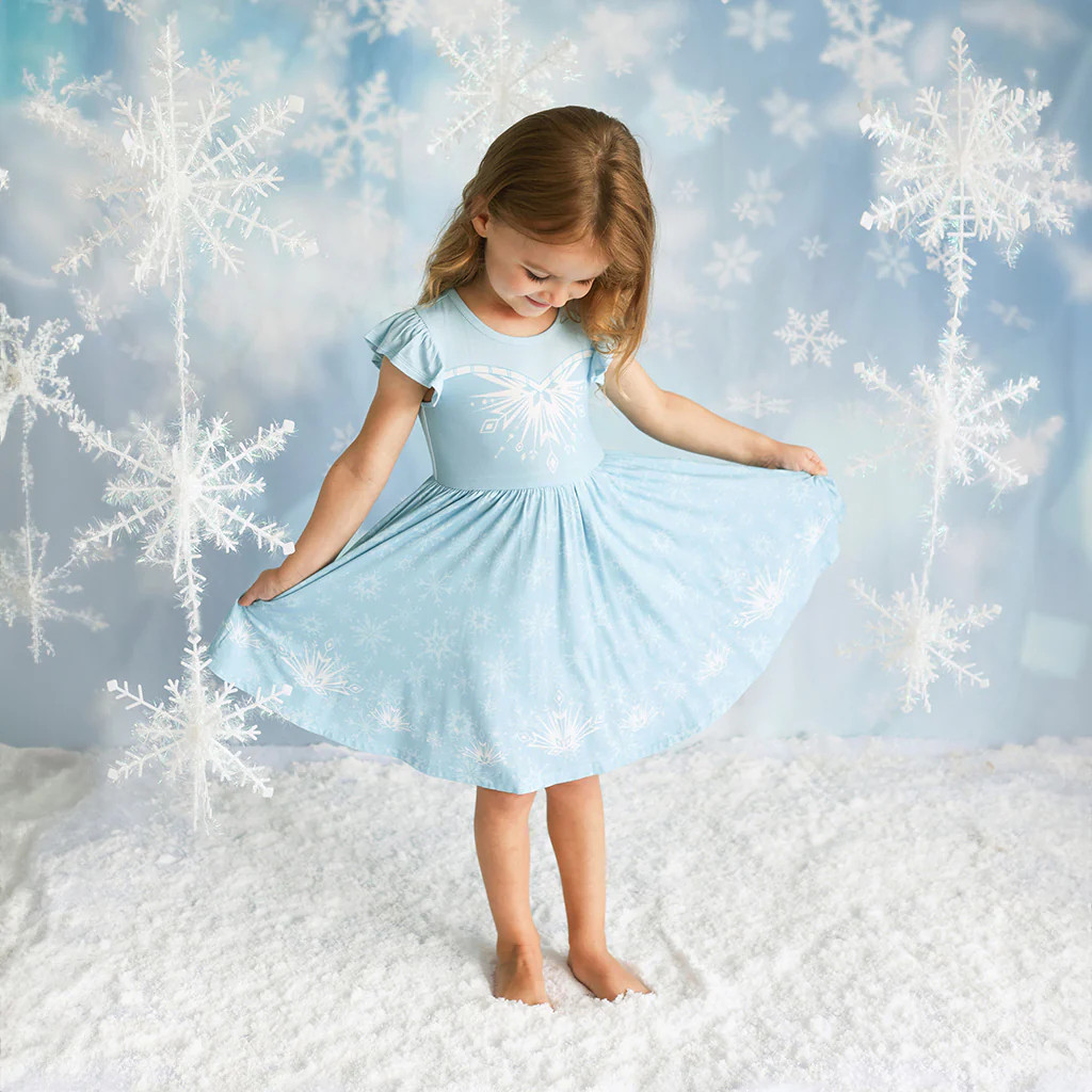 Blue Ruffled Cap Sleeve Girl Twirl Dress | Disney Frozen Elsa | Posh Peanut