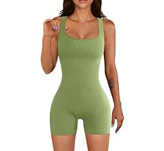 OQQ Women Yoga Rompers Workout Ribbed Square Neck Sleeveless Sport Romper | Amazon (US)