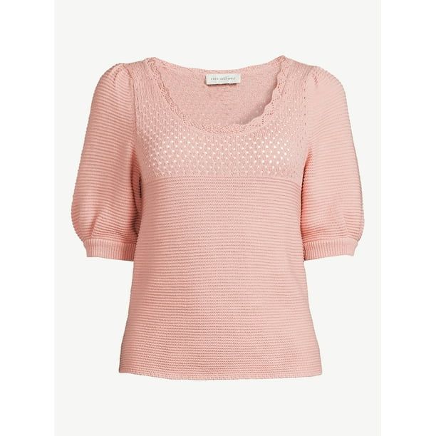 Free Assembly Women's Puff Sleeve Crochet Sweater | Walmart (US)