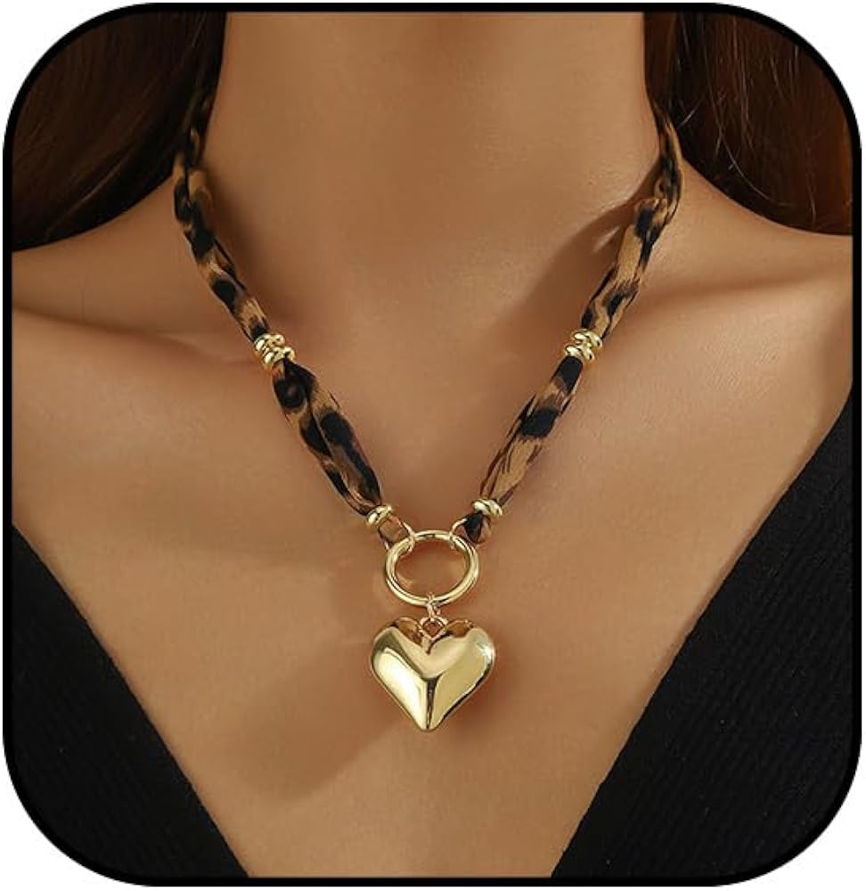 NIQIPOK Scarf Necklace with Charm Boho Bandana Necklace Layered Leopard Choker Necklaces Gold Sta... | Amazon (US)
