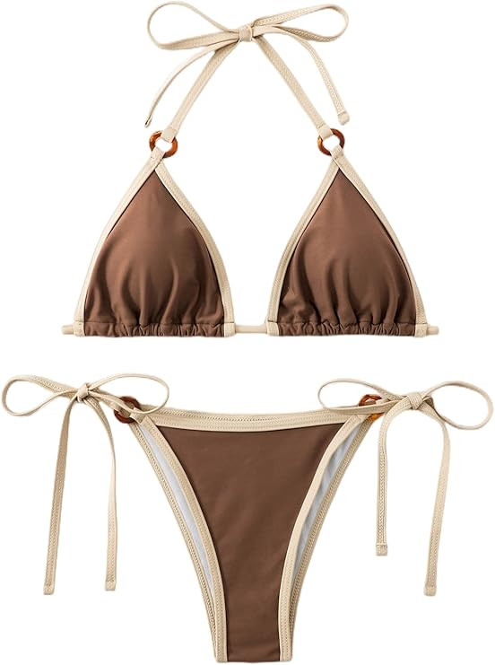 SHENHE Women's Sexy Bikini Sets Ring Triangle Tie Bathing Suits 2 Piece Swimsuits | Amazon (US)