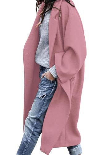 PRETTYGARDEN Womens Winter Coats 2026 Trendy Long Sleeve Notch Lapel Button Long Jackets Casual Oversized Vacation Outfits (Pink,Medium) | Amazon (US)