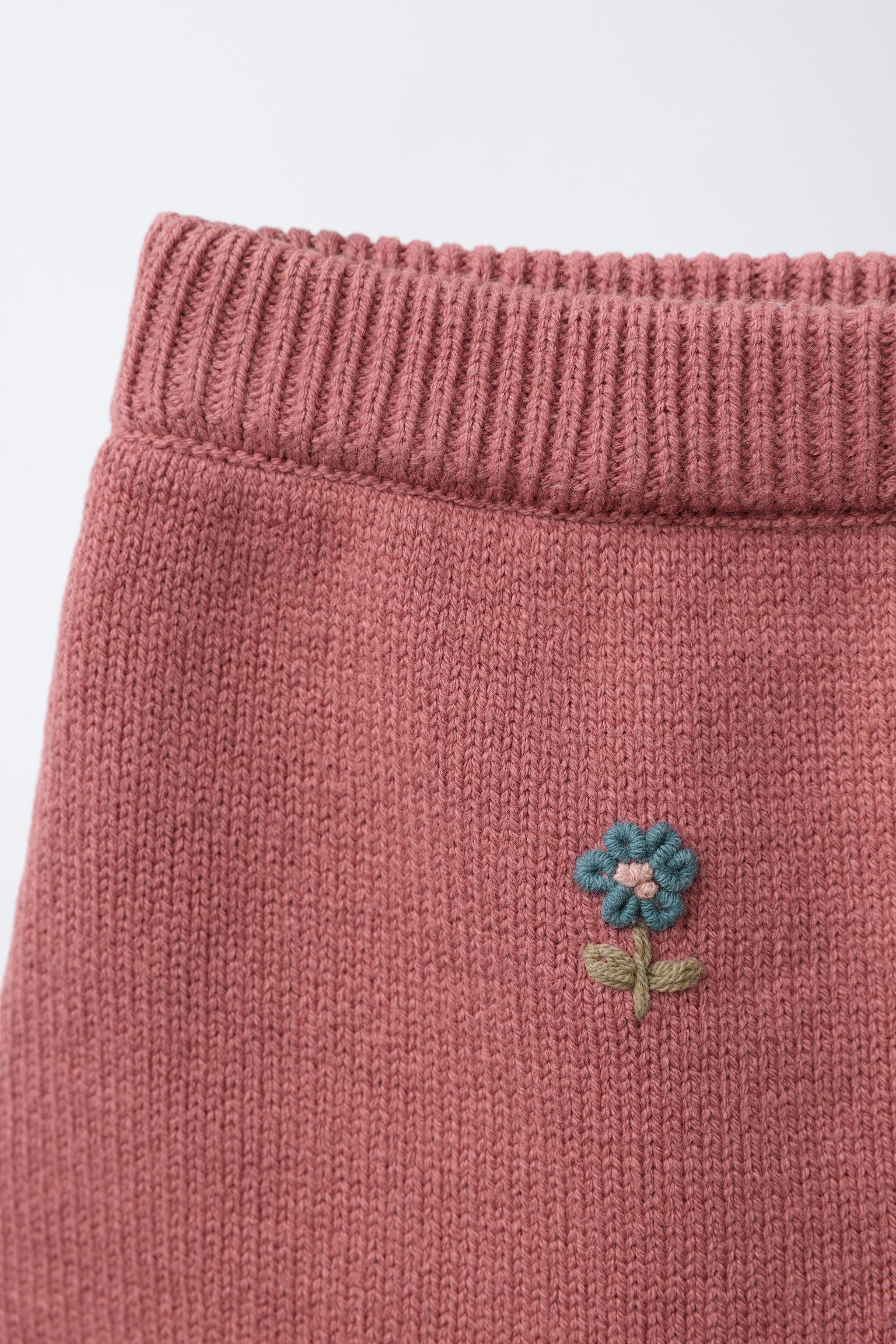 FLORAL EMBROIDERY KNIT SKIRT | Zara US