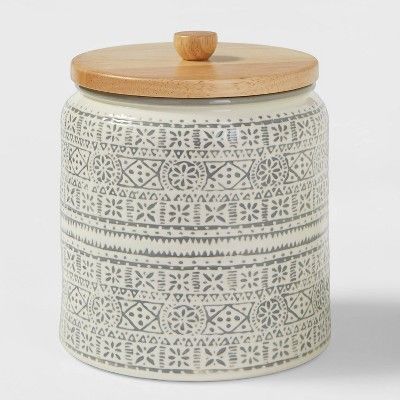 Medium Stoneware Genesis Stripe Food Storage Canister with Wood Lid White/Gray - Threshold™ | Target