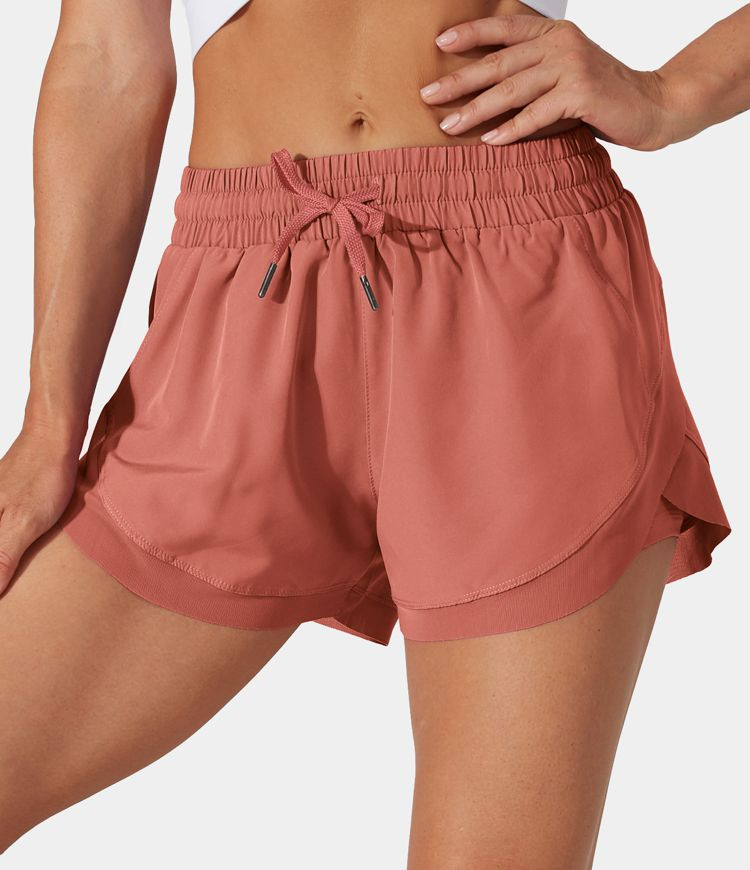 Drawstring Contrast Flowy Mesh 2-in-1 Shorts | HALARA