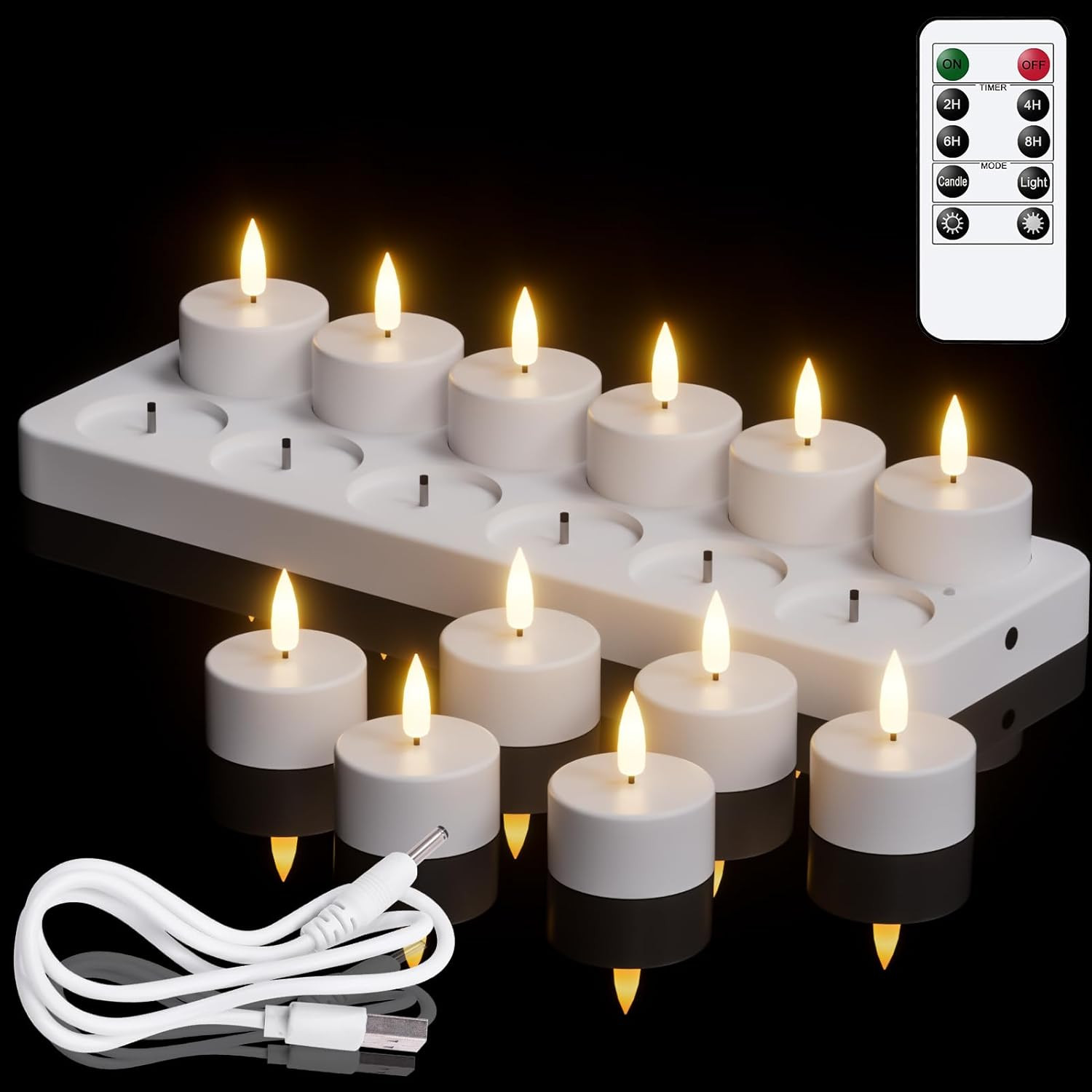 Rechargeable Tea Lights Candles with Remote Timer & Charging Base, 12pcs Battery Operated LED Tea... | Amazon (US)