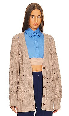 L'Academie Cailean Cable Oversized Cardigan in Taupe from Revolve.com | Revolve Clothing (Global)