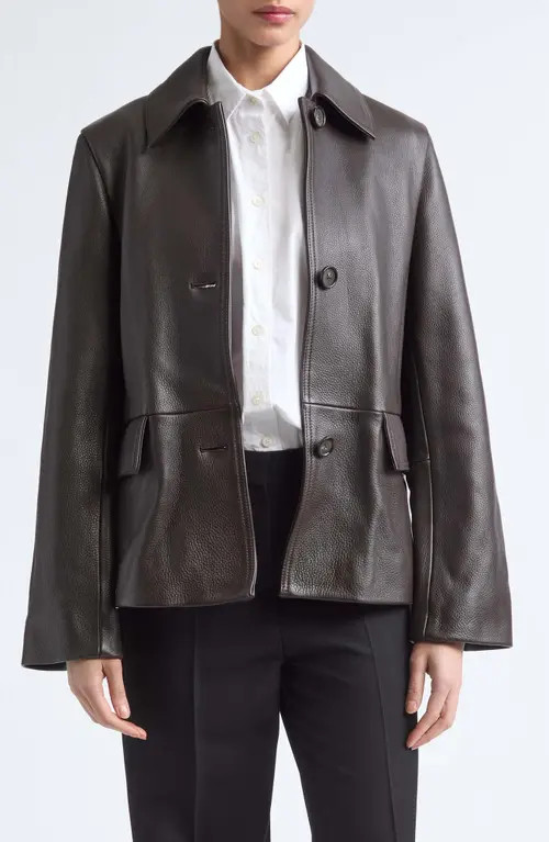 TOTEME Grained Leather Jacket in Dark Brown at Nordstrom, Size 32 | Nordstrom