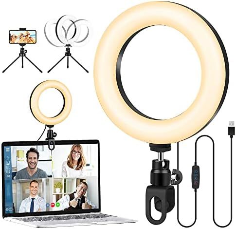 6.3'' Computer Ring Light with Tripod Stand & Phone Holder, GerTong 2700k-7000k Dimmable Selfie Ring | Amazon (US)
