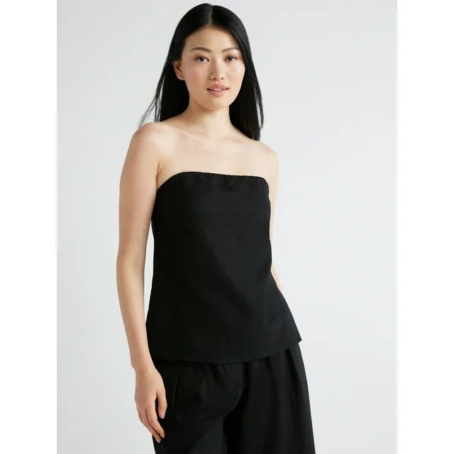 Scoop Women's Strapless Linen Blend Top with Detachable Straps, Sizes XS-XXL - Walmart.com | Walmart (US)