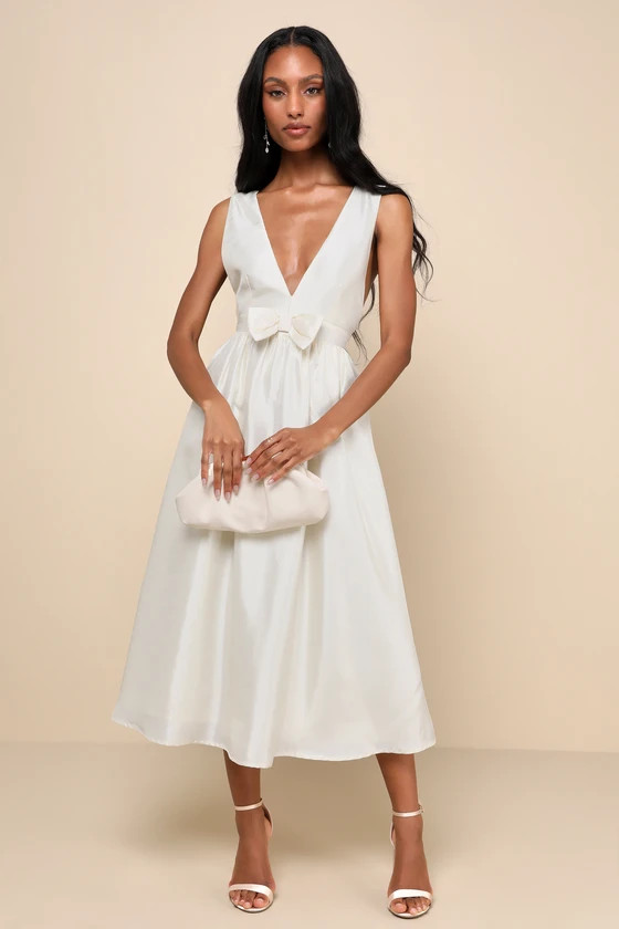 Elegant Destiny Cream Sleeveless Bow Midi Dress | Lulus