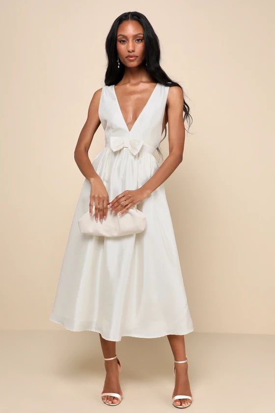 Elegant Destiny Cream Sleeveless Bow Midi Dress Off White Dress Cream Dress Ivory Dress Sexy Dresses | Lulus