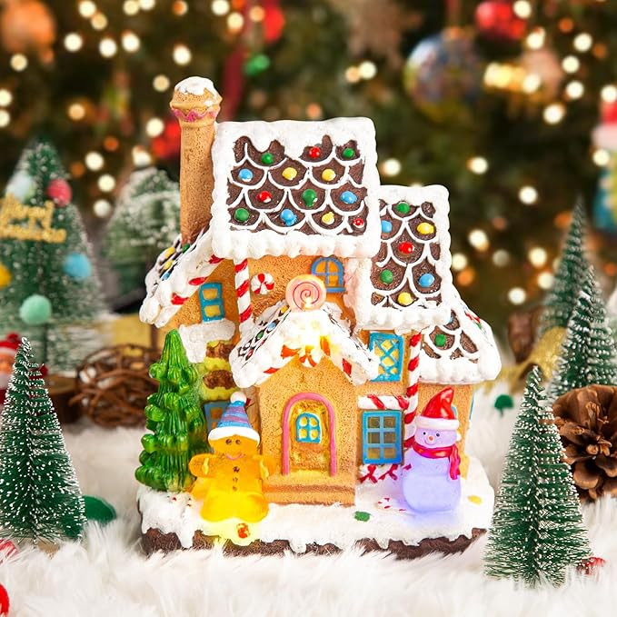 LED Lighted Musical Gingerbread House, 7.3" Christmas Village House Decoration with Light-up Ging... | Amazon (US)
