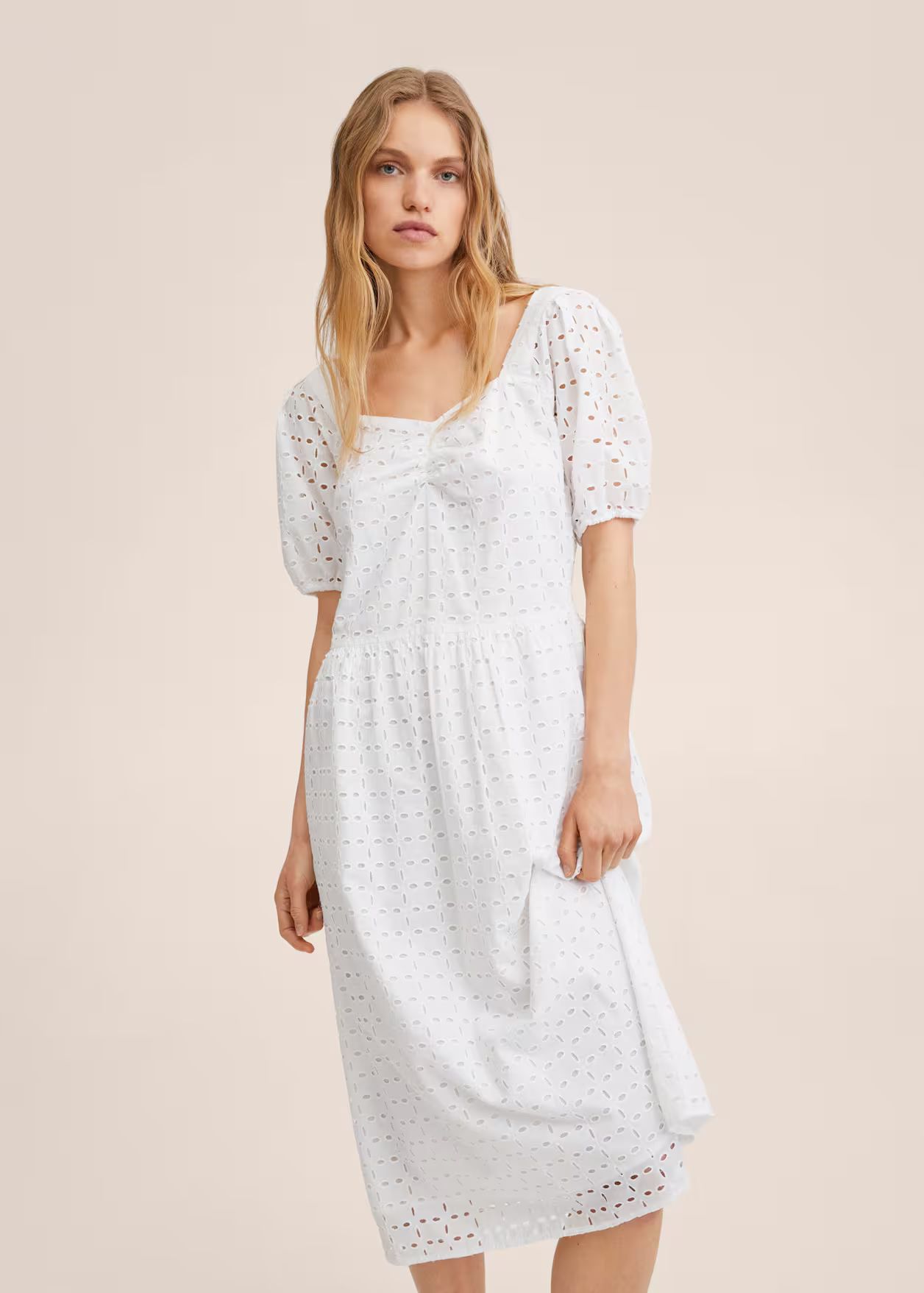 Cotton dress with openwork detail | MANGO (US)