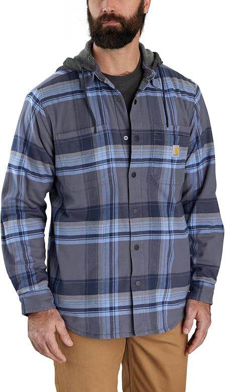 Carhartt Men's Rugged Flex Relaxed Fit Flannel Fleece Lined Hooded Shirt Jac | Amazon (US)