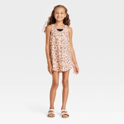 Girls' Animal Knit Jersey Cover Up Dress - Cat & Jack™ Coral Orange | Target