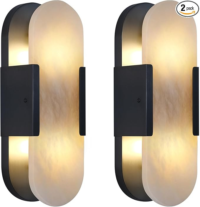 13.8 in Matte Black Alabaster Wall Sconces, Natural Marble Wall Sconces Indoor Alabaster Sconces ... | Amazon (US)