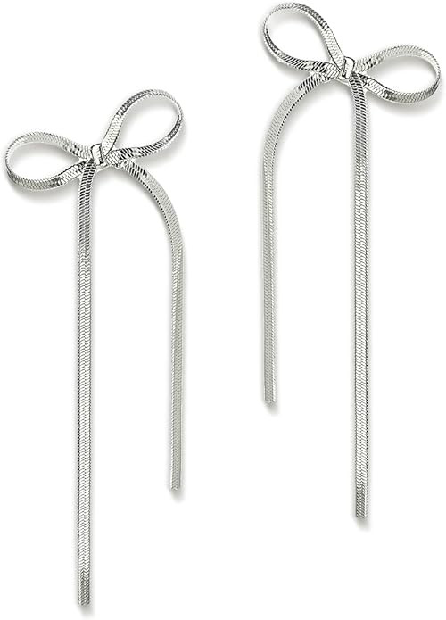 JeanBeau Long Chain Bow Dangle Drop Tassel Earrings for Women Statement Ribbon Fringe Waterfall D... | Amazon (US)