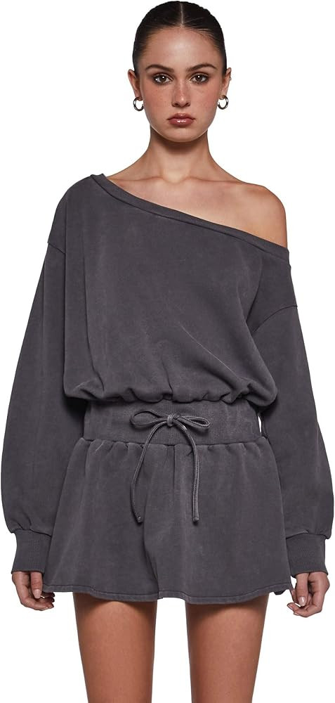 Dolls Kill Oversize Sweatshirt Dress by Current Mood – Women’s Gray Off-Shoulder Fleece Lined... | Amazon (US)