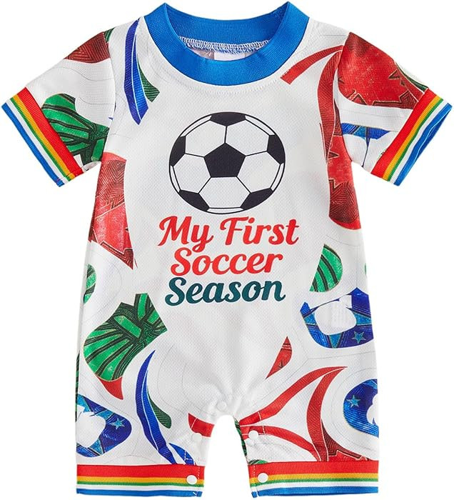 Baby Boy Jersey Romper Short Sleeve Shorts Jumpsuit Soccer Outfit World Cup Infant Newborn Summer... | Amazon (US)