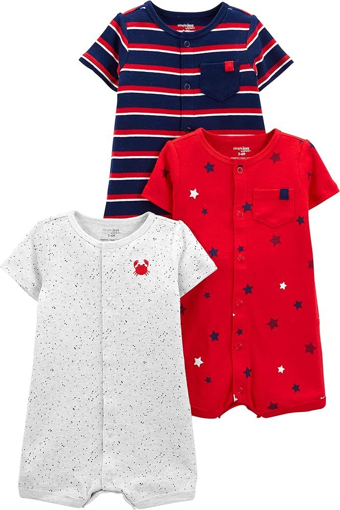 Simple Joys by Carter's Unisex Babies' Snap-Up Rompers, Pack of 3 | Amazon (US)