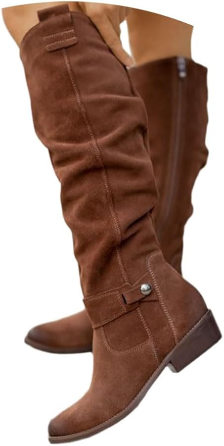 shownicer Botte Hautes Femme Daim Bottes Elegant Bout Rond Bottines Automne et Hiver Talon Bas Bo... | Amazon (FR)