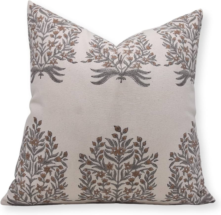 Duck Canvas Fabric Elegant Handmade Block Print 22x22 Inch Throw Zipper Pillowcase Cushion Cover ... | Amazon (US)