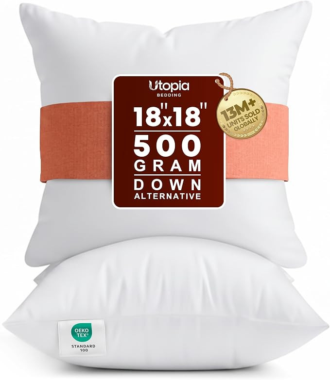 Utopia Bedding 18x18 Pillow Inserts, White Throw Pillows for Couch, 2 Pack | Indoor cushion inser... | Amazon (US)
