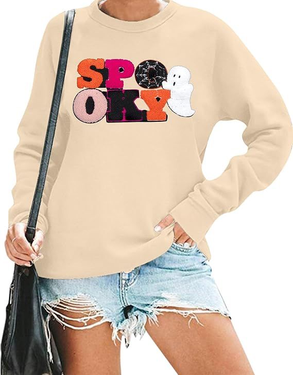 MOUSYA Halloween Spooky Sweatshirts Spooky Patch Pullover Halloween Sweatshirt for Women Fall Che... | Amazon (US)