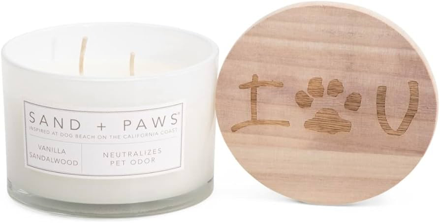 Sand + Paws Vanilla Sandalwood Scented Candle, Neutralizes Pet Odors, 2 Wick, 12 Oz (White) | Amazon (US)