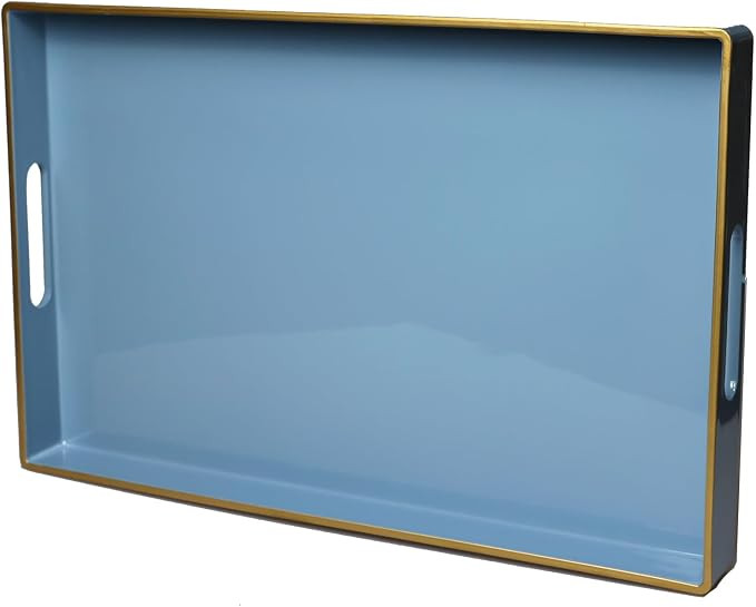 Spsyrine Blue Decorative Serving Tray with Handles, Elegant Plastic Coffee Table Tray for Ottoman... | Amazon (US)
