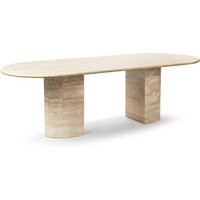 Milan Oval Stone Dining Table with Half Cylinder Legs / White Travertine | Eternity Modern