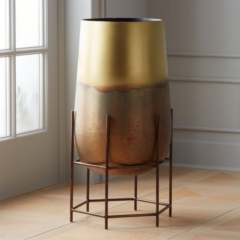 Strata Patinaed Brass Planter On Stand + Reviews | CB2 | CB2