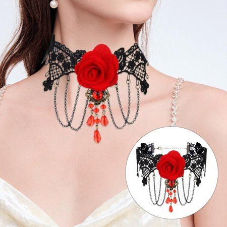 Blekii Christmas Hallomeen Dark Style Lolita Lace Rose Choker Personalized Design Tassel Necklace Necklaces for Women under 5$ | Walmart (US)