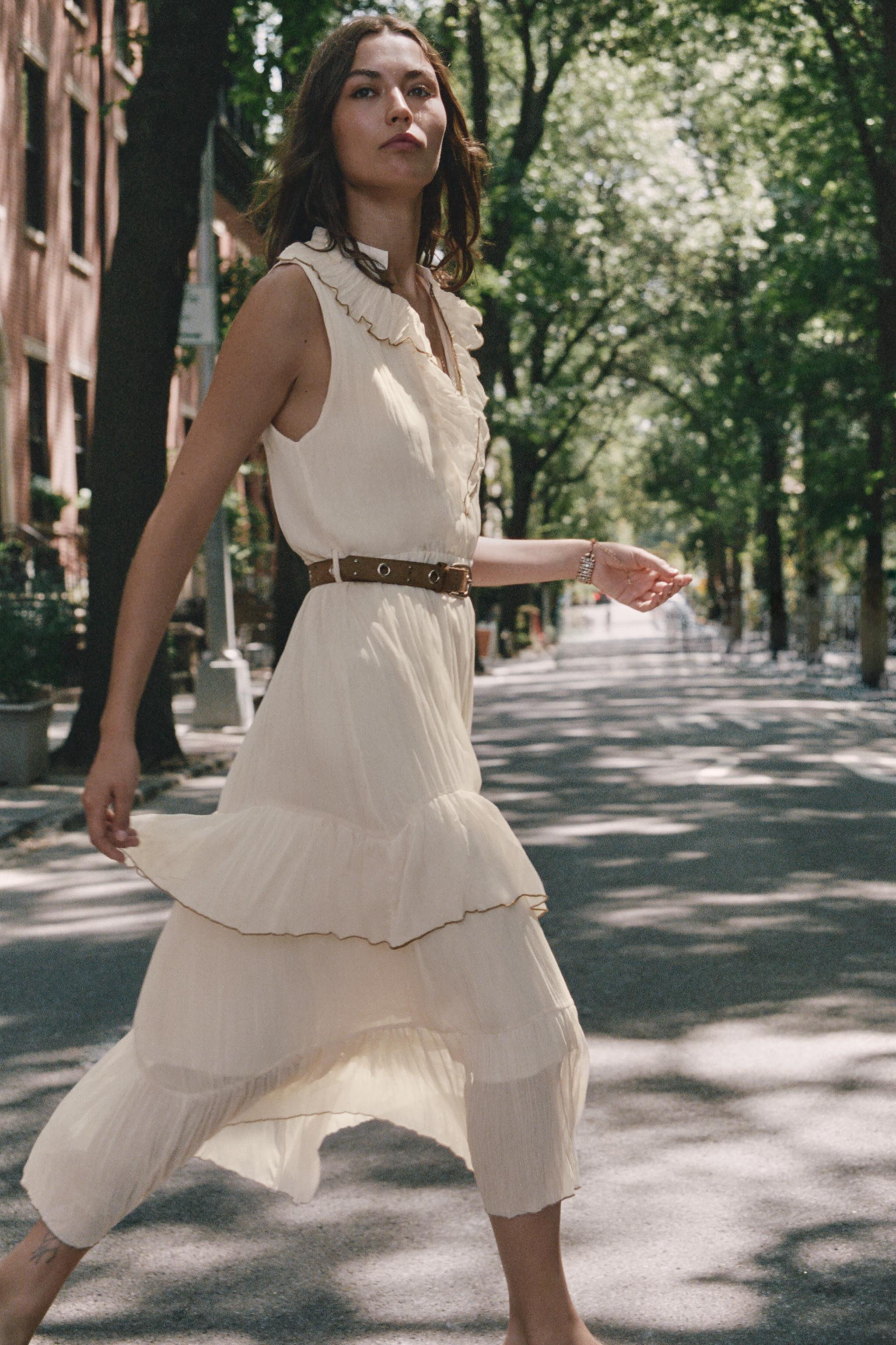 BELTED RUFFLED MIDI DRESS | Zara US