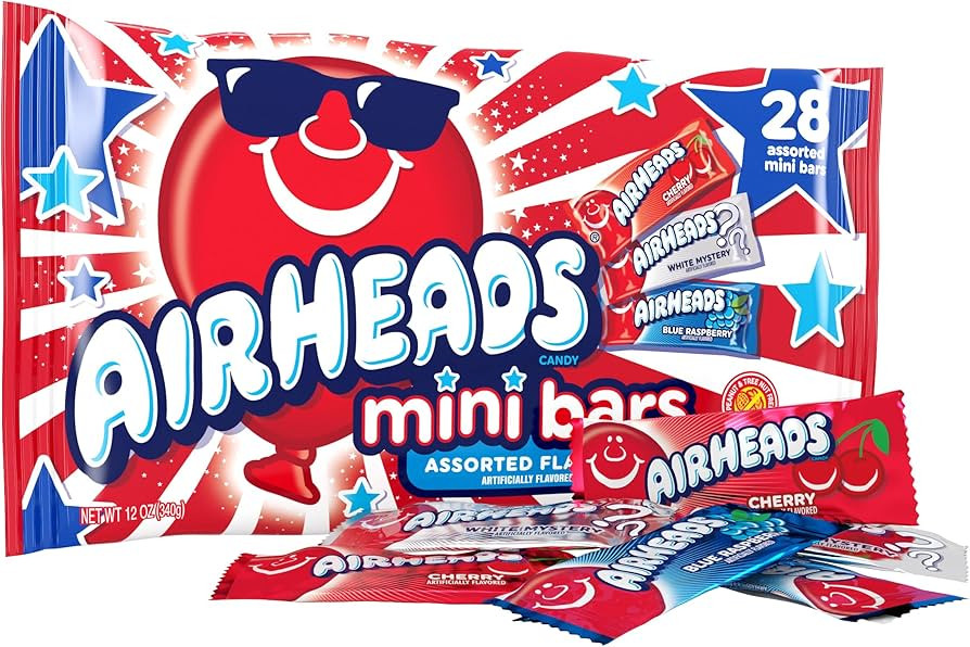 Airheads Candy Mini Bars, Red, White, & Blue, Assorted Flavors Variety Bag, Party, Non-Melting, 1... | Amazon (US)