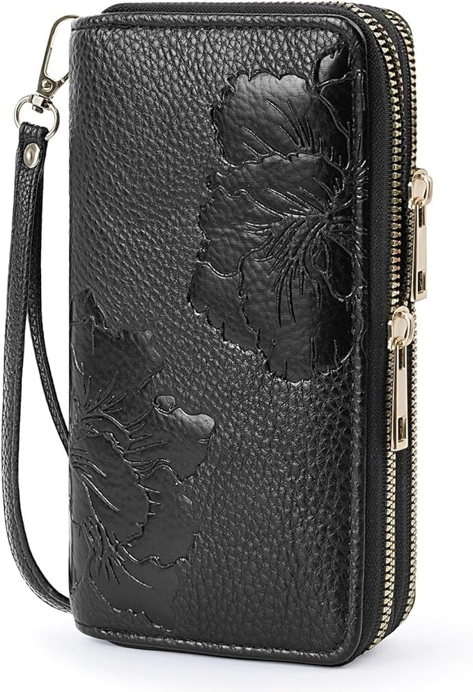 Wallet Women with Double Zippers for Credit Cards, Cell Phones, Wrist Strap for Easy Carrying, PU... | Amazon (US)