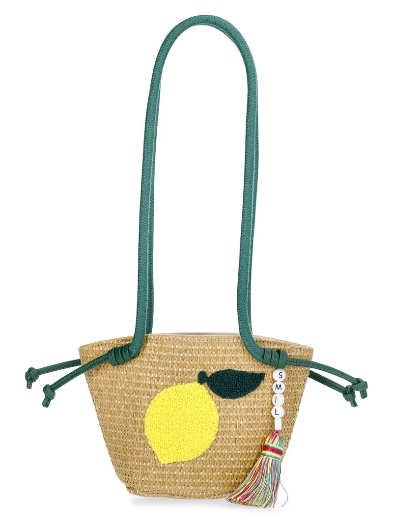 Wonder Nation Girls Lemon Straw Crossbody Bag, Green | Walmart (US)