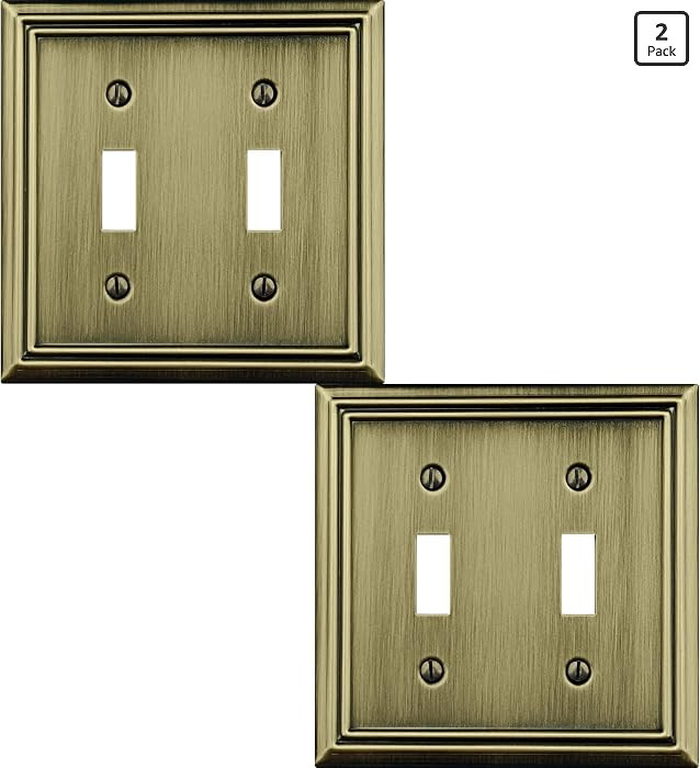 Double Toggle Light Switch Cover Adler Metal Wall Plate, 2-Pack Antique Brass 2 Gang, Light Switc... | Amazon (US)