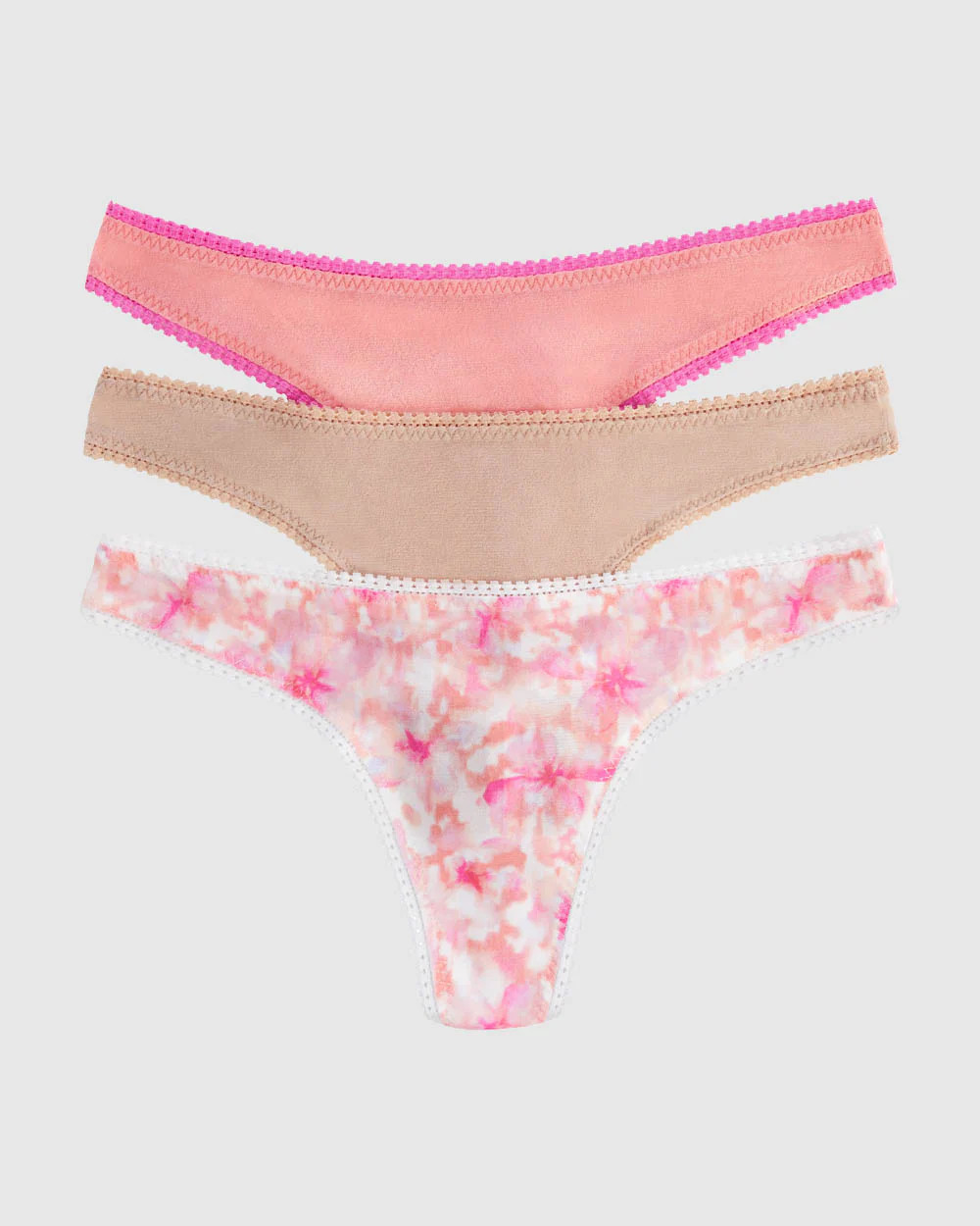 Gossamer Mesh Hip G Thong Underwear 3-Pack - Watercolor Floral Champag | On Gossamer