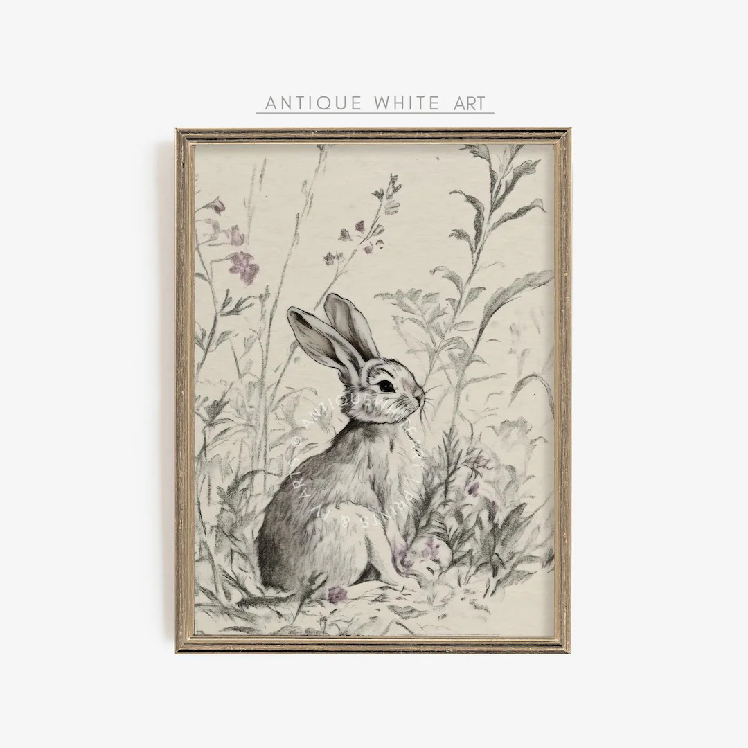 Dibujo de conejo de Pascua imprimible, arte de pared de granja de primavera, impresión de galer... | Etsy (US)